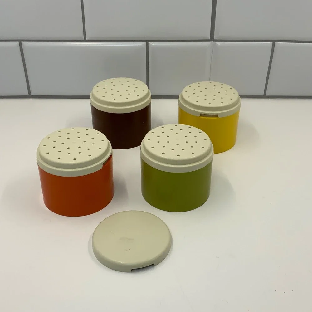 Vintage Tupperware Spice Shaker Tower 1308 Stacking Harvest Colors Set of 4